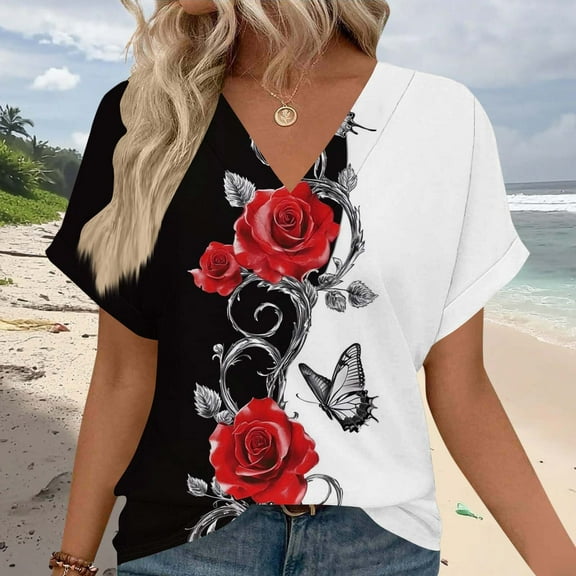 Pohista Tops for Women Trendy Womens Graphic T Shirts Vintage Lightweight Tops & Blouses Petite Short Sleeve Tunic Tops for Women with Pockets my items saved for later