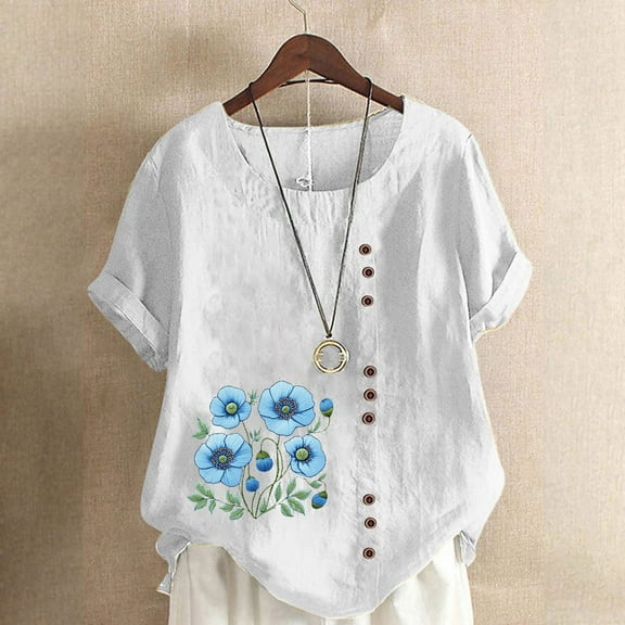 Pohista Women Summer Tops Cotton Cotton Linen Shirts for Women Summer Blouses for Women 2025 Vacation Womens Work Tops Short Sleeve reorder