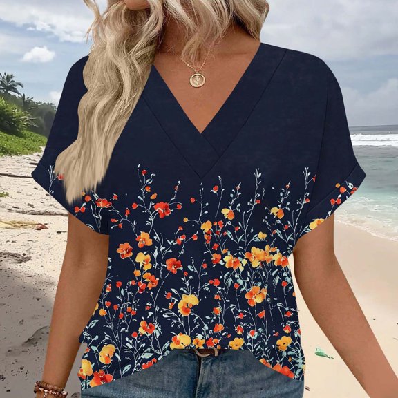 Pohista Women Summer Tops Dressy V Neck T Shirts for Women Blouses for Women Dressy Casual Crop Short Sleeve Tops for Women Button down order again my orders