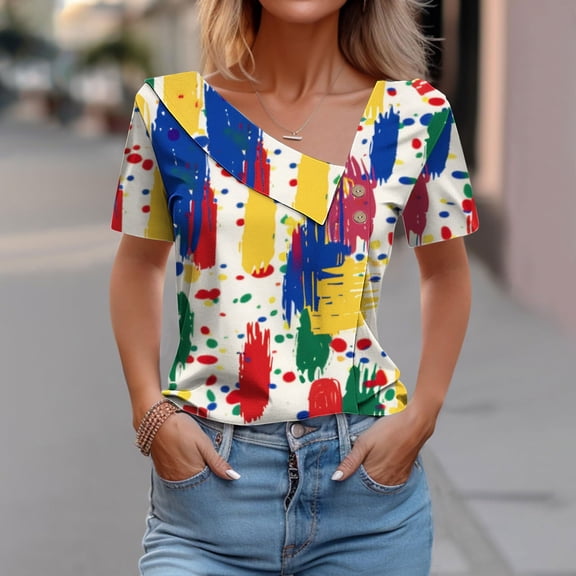 Pohista Women Summer Tops Workout Shirts Women Loose Fit Womens Summer Blouses Dressy Short Sleeve Tunic Tops for Women Small