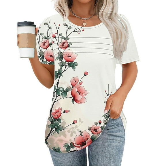 Pohista Women Summer Tops with Sleeves Women's T-Shirts Loose Fit Womens Blouses Dressy Summer Tops for Women 2025 Short Sleeve my items saved