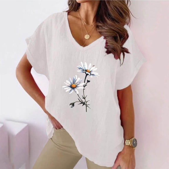 Women Tops for Work Womens Tshirts Cotton Work Blouses for Women Summer Women's Short Sleeve Tops V Neck