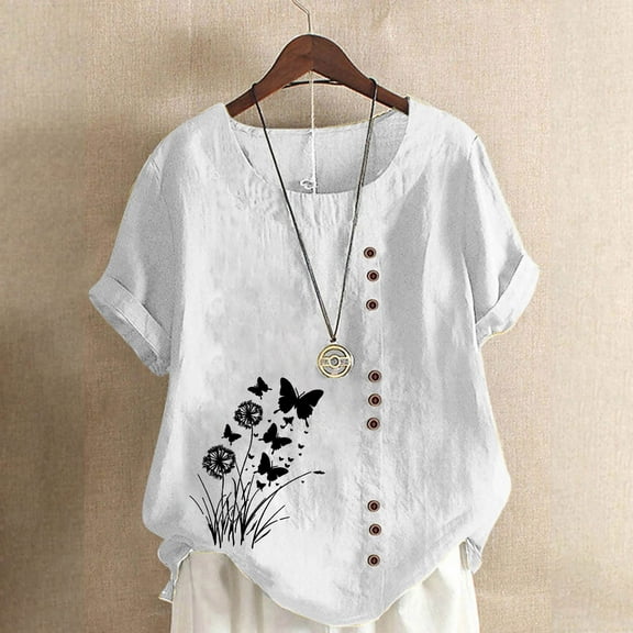 Pohista Women's Summer Tops Cotton Oversized Tshirts for Women Cotton Women's Blouses Dressy Casual Womens Short Sleeve Tops My Items