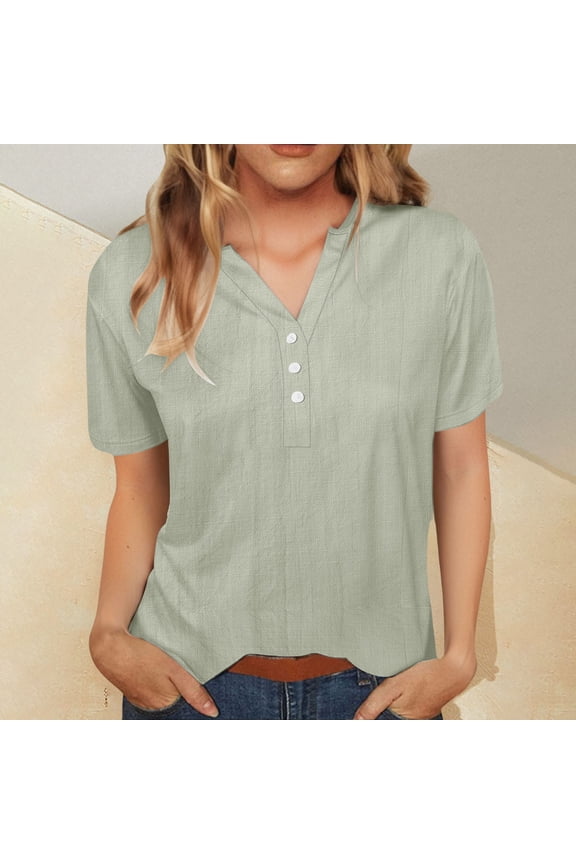 Women's Summer Tops Cotton Womens T Shirts Plus Size Womens Summer Blouses Womens Summer Tops Short Sleeve V-Neck order again my orders
