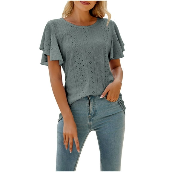 Pohista Women's Summer Tops Plus Size Womens Shirts Summer Women Blouses Cotton Short Sleeve Tunic Tops for Women with Pockets reorder items