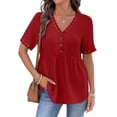 thumbnail image 1 of Womens Short Sleeve Babydoll Tops Lace Trim V Neck Solid Color Tunic Shirts Summer Spring Blouse, 1 of 6