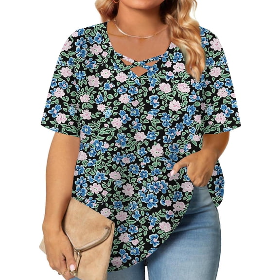 Pohista Women's Tops Dressy Hawaiian Shirts for Women Long Blouses for Women Plus Size Short Sleeve Tops for Women Trendy