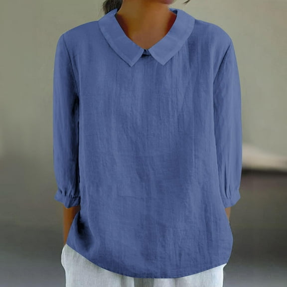 Pohista Womens Casual Tops Cotton Womens Tshirts Cotton Loose Fit Blouses for Women Women 3/4 Sleeve Tops Cotton my items saved for later