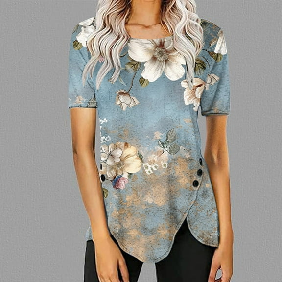 Pohista Womens Plus Size Tops Cotton Denim Shirt Women Summer Blouses for Women 2025 Plus Size Women's Short Sleeve Tops Boho orders