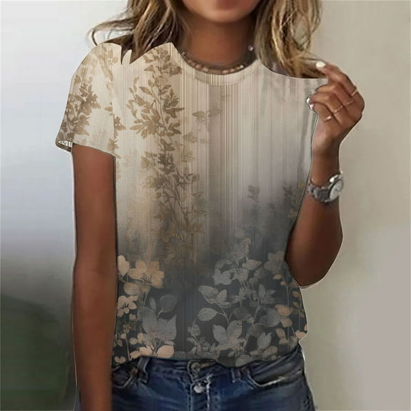 Pohista Womens Plus Size Tops Summer Womens Tshirts Graphic Vintage Cotton Blouses for Women Casual Short Sleeve Blouse for Women Trendy
