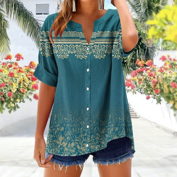 Pohista Womens Plus Size Tops Womens Tshirts Graphic Womens Blouses Dressy Casual Linen Short Sleeve Tunic Tops for Women Loose Fit