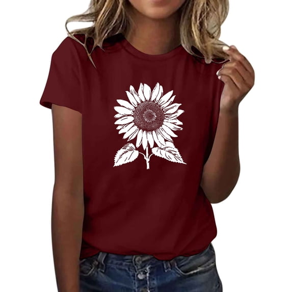 womens tops,Women T-Shirt Casual Cute Tops Graphic Tee Crew Neck Short Sleeve Sunflower Print Loose Summer Tops Tshirts