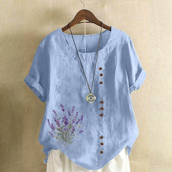 Pohista Womens Summer Tops Plus Size Linen Shirts for Women Lightweight Tops & Blouses Cotton Summer Tops for Women 2025 Short Sleeve