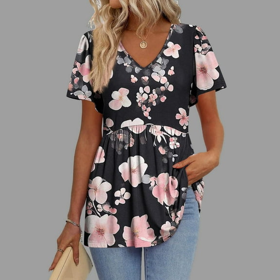 Pohista Womens Tops Casual Dressy Women's T-Shirts V Neck Women's Tops, Tees & Blouses Plus Size Womens Summer Tops Short Sleeve Crewneck