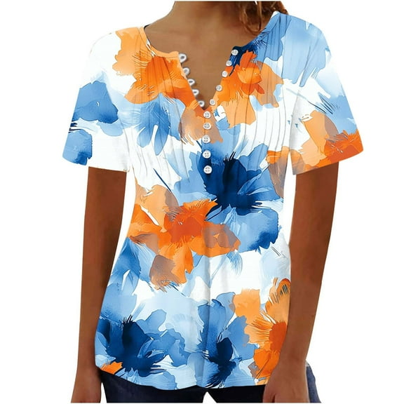 Pohista Womens Tops Dressy Casual Fitted Hawaiian Shirts for Women Blue Womens Blouses Women's Short Sleeve Tops for Work reorder