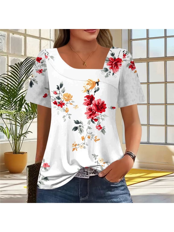Womens Tops Summer Summer Shirts for Women Floral Blouses for Women Casual Short Sleeve Shirts for Women Plus Size my items ordered
