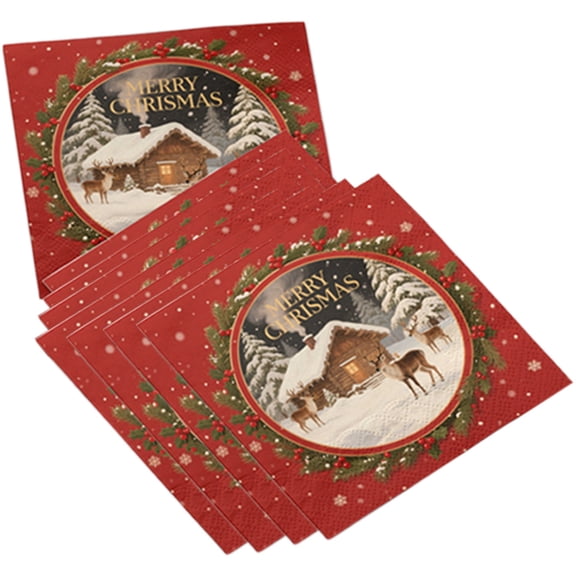 PuSpu 16 Pieces Disposable Vintage Reindeer Napkins Paper Towels Winter Christmas Party Tableware Supplies Birthday Party Tableware Christmas Decoration Indoors