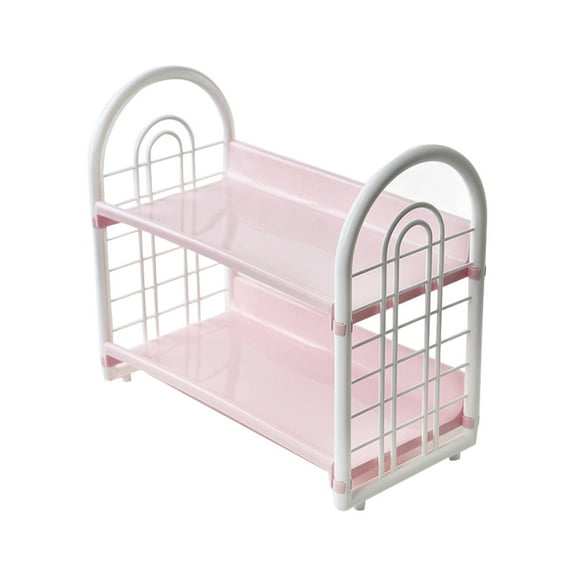 PuSpu 2-Tier Plastic Storage Rack 32x16.5x28.5cm Pink, Kitchen Bathroom Office Dorm Spice Cosmetic Organizer Shelf, Space-Saving Durable Display