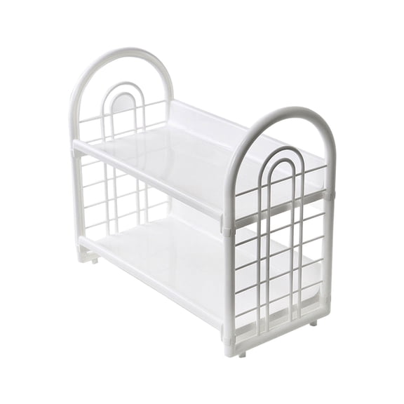 PuSpu 2-Tier Plastic Storage Rack 32x16.5x28.5cm White, Kitchen Bathroom Office Dorm Spice Cosmetic Organizer Shelf, Space-Saving Durable Display
