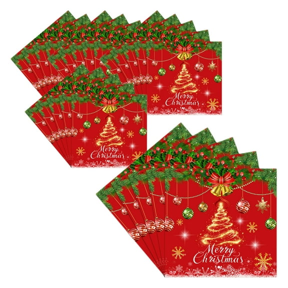 PuSpu 20-Pack Christmas Paper Party Pack | 7" Festive Red Plates Tree & Bell Print, Disposable Dinnerware Set for Holiday Dinner, Premium Eco-Friendly Material, 136g Party Tableware