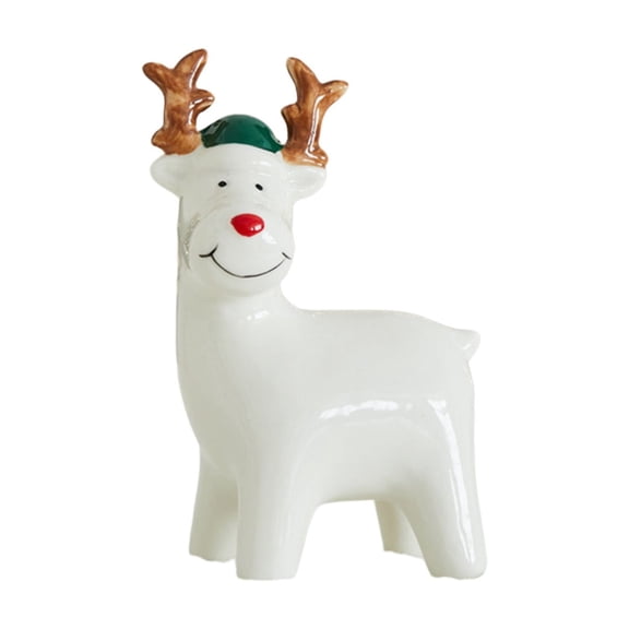 PuSpu 2025 Christmas Ceramic Deer Snowman Old Man Luminous Ornament - 14.5x8.5x6cm 1PCS, White, Ceramic, Unique Shape, Home Decor, Christmas Party