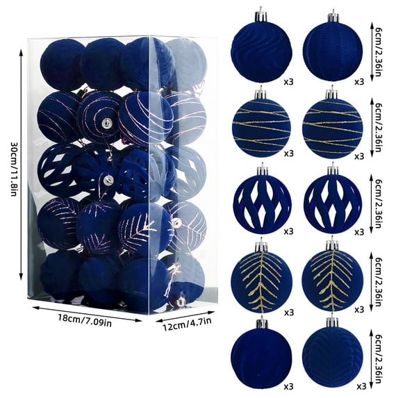 PuSpu 30 Pcs Velvet Christmas Balls Flocked Christmas Tree Ornaments Plastic Balls Xmas Decorative Hanging Ornaments Christmas Tree Decoration Christmas Tree Ornaments