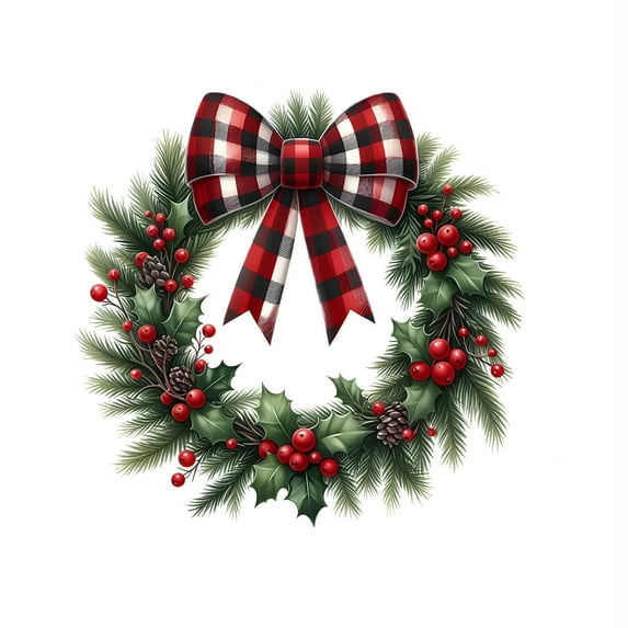 PuSpu 37x37cm PVC Multicolor Pinebranch Pinecone Bow Wreath Christmas Sticker Indoor Outdoor Door Window Wall Decor Holiday Festive Accent