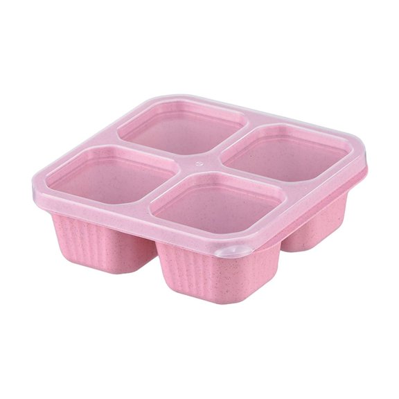 PuSpu 4-Compartment Bento Box 16.5x15.5x5.5cm Reusable Plastic Meal Prep Food Storage Container, Blue/Pink/Green/Beige, Stackable, Microwave/Freezer/Dishwasher Safe for Work, Travel, Kitchen