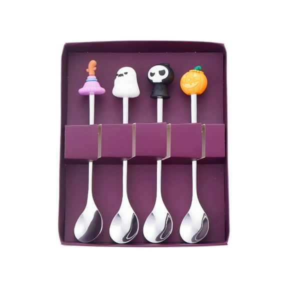 PuSpu 4-Piece Halloween Doll Stainless-Steel Spoon Set – Home Decoration & Kitchen Utensils for Spooky-Sweet Service