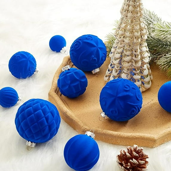 PuSpu 46 Pcs Velvet Christmas Balls Flocked Christmas Tree Ornaments Plastic Balls Xmas Decorative Hanging Ornaments Christmas Tree Decoration Christmas Tree Ornaments