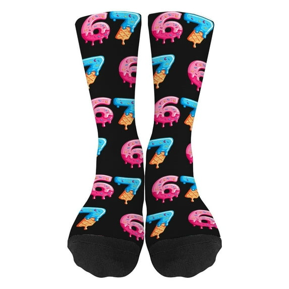 PuSpu 67 Funny Christmas Polyester, Spandex Socks, Festive Holiday Long Socks for Adults, Multicolor