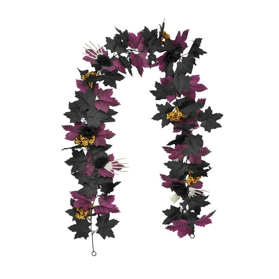 PuSpu 69in Flocked Halloween Garland - 1pc Realistic Maple Leaf Vines for Indoor Halloween Decoration