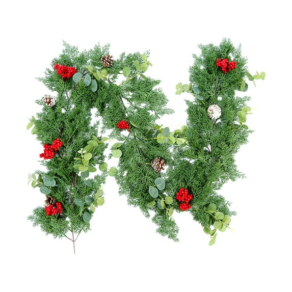 PuSpu 79in Artificial Christmas Pine Garland with Red Berries - Realistic Plastic Rattan Needles Greenery for Indoor Outdoor Home Decor, 1Pcs Holiday Wreath & Tree Decoration