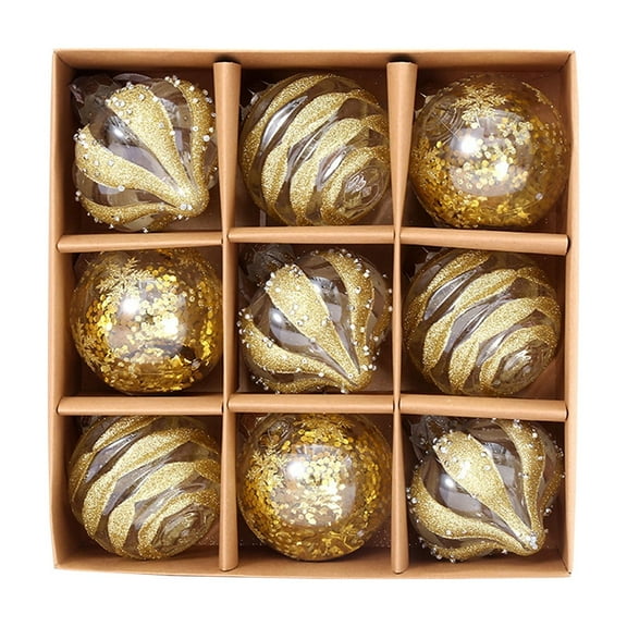 PuSpu 8CM 9Pcs Gold Plastic Christmas Ball Ornaments, Shatterproof Hanging Decorations for Tree Wedding Party Venue Holiday Decor, Durable Lightweight Balls with Loop for Festive Ambiance