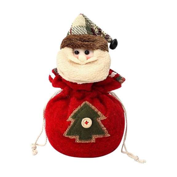 PuSpu Christmas Apple Bag 26x9cm Cloth Multicolor Drawstring Embroidery Santa Snowman Deer Xmas Eve Party Candy Pouch Holiday Decor Storage