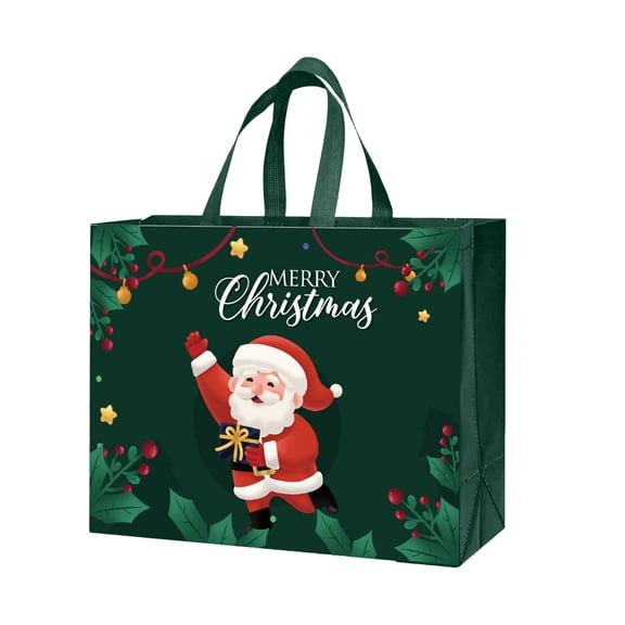 PuSpu Christmas Bag Non-woven Green 32x25x17cm Reusable Festive Holiday Decor Storage Bag Eco-Friendly Packaging Present Wrap Solution Winter Party Supply