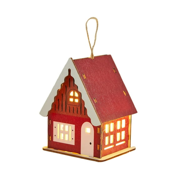 PuSpu Christmas Cabin Ornament 3D LED Wooden Pendant 9x7.5x6 cm Multicolor 1Pcs Hanging Home Tree Fireplace Window Holiday Ambiance Decor Light