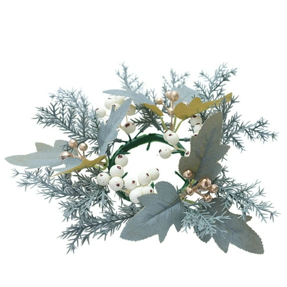 PuSpu Christmas Candlestick Wreath White And Red Pines Cones Pines Branches Green Plant Decoration Suitable For Candle Centerpiece Christmas Ornaments