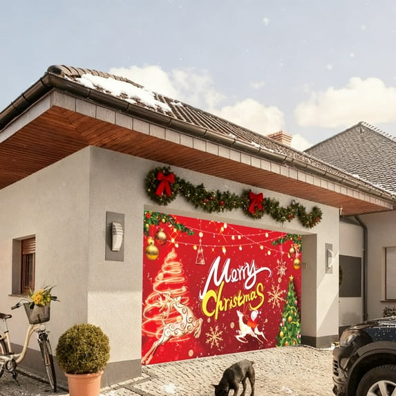 PuSpu Christmas Celebration Supplies Christmas Garage Banners Garage Flag Festal Scene Door Decoration Party Atmospheres Decor Backdrops Cloth Christmas Indoor/Outdoor Decoration