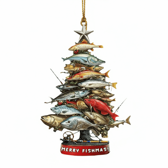 PuSpu Christmas Celebration Supplies Happy Fishing Christmas Tree Ornament Christmas Indoor/Outdoor Decoration