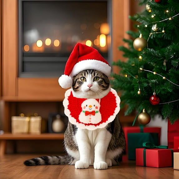 PuSpu Christmas Celebration Supplies Pet Knitted Scarf Christmas Scarf Warm Handmade Collar Decoration Christmas Indoor/Outdoor Decoration