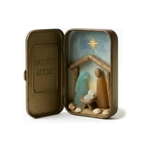 PuSpu Christmas Celebration Supplies Sea Glass Mini Nativity Scene In A Tin Delicate Portable Handmade Christmas Set With Driftwood Decor Christmas Indoor/Outdoor Decoration