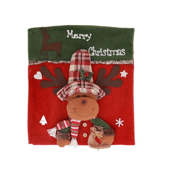 PuSpu Christmas Chair Cover 53x47cm 1pc Multicolor Short Plush Santa Snowman Elk Holiday Restaurant Home Decor Protective Slipcover
