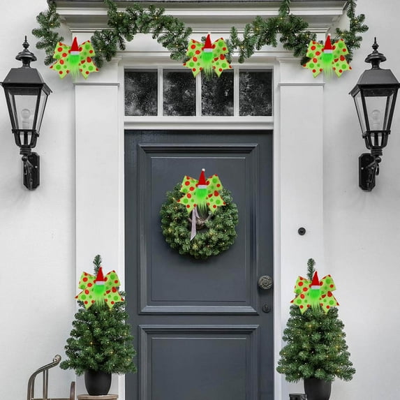 PuSpu Christmas Christmas Bow Decorations With Christmas Hat Green Bow Christmas Gifts