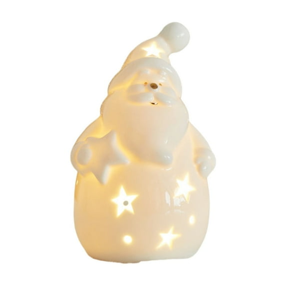 PuSpu Christmas Deer Snowman Ceramic Ornament 14.5x7.5cm White 1Pcs LED Luminous Tabletop Figurine Winter Scene Home Decor Night Light Accent