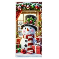 PuSpu Christmas Door Cover 35.4x70.8 Inch 1pc Multicolor Polyester Santa Snowflake Print Door Curtain Wall Hanging Festival Party Decoration Holiday Atmosphere Decor 90x180cm Reusable
