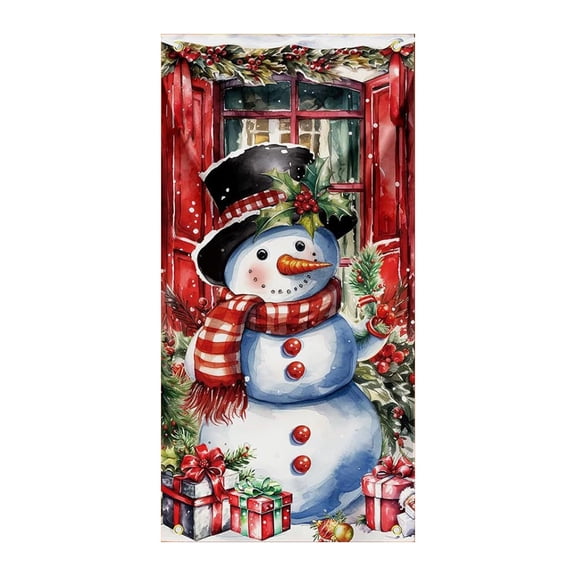 PuSpu Christmas Door Cover 35.4x70.8 Inch 1pc Multicolor Polyester Santa Snowflake Print Door Curtain Wall Hanging Festival Party Decoration Holiday Atmosphere Decor 90x180cm Reusable
