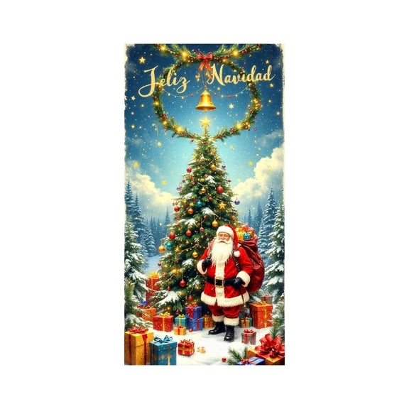 PuSpu Christmas Door Cover 35x72 Inch 1pc Multicolor Polyester Santa Claus Curtain Wall Hanging Decoration Holiday Party Festival Atmosphere Enhancer Indoor Outdoor Decoration for Home