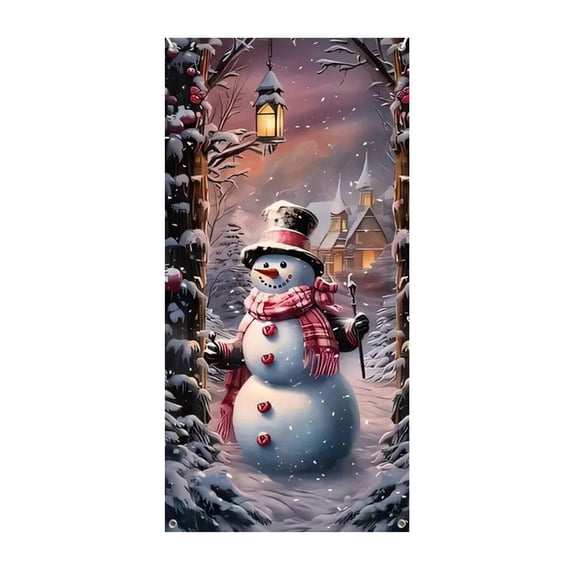 PuSpu Christmas Door Curtain 180x90cm 1pc Multicolor Polyester Santa Claus Snowman Reindeer Print Holiday Hanging Décor for Home Shop Entrance
