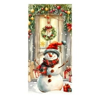 PuSpu Christmas Door Curtain 185x90cm 1pc Red Polyester Reindeer Snowflake Print Holiday Entrance Decor Durable Washable Reusable Festive Panel for Home Store Front Porch Party Decoration